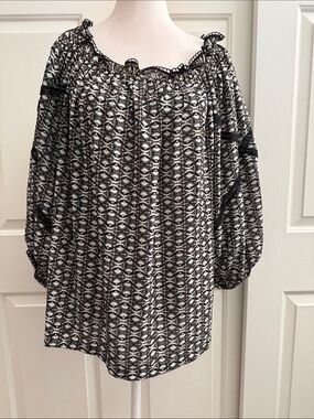 Max Studio Black & White Off-Shoulder Peasant Tunic